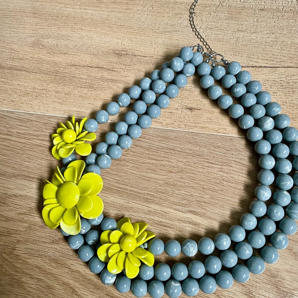 Vibrant Floral Statement Necklace | Yellow & Gray - Picture 3 of 4